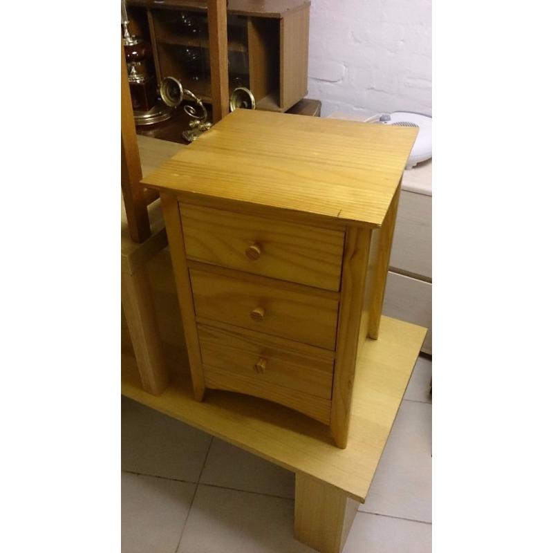 Small Three-Drawer Pine Bedside Table in Great Condition