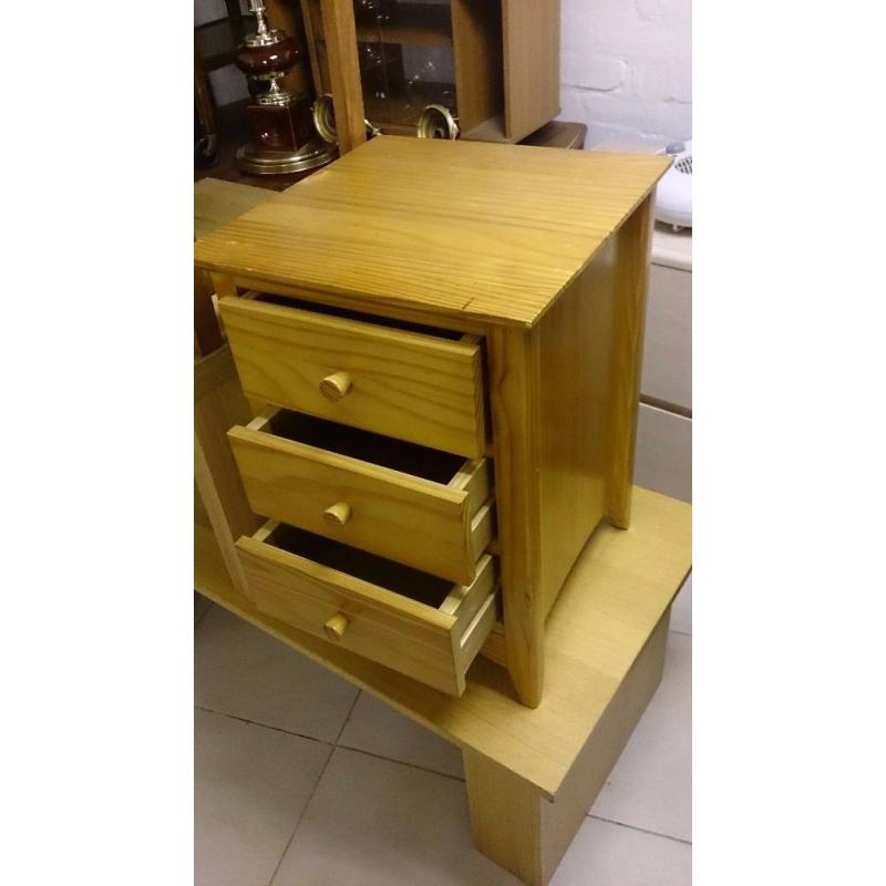 Small Three-Drawer Pine Bedside Table in Great Condition