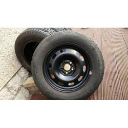 4 x 15 inch BF Goodrich winter snow tyres 195/65/15 on new VW Golf Mk4 rims