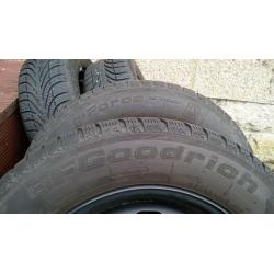 4 x 15 inch BF Goodrich winter snow tyres 195/65/15 on new VW Golf Mk4 rims