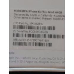 Apple Iphone 6s plus, brand new in original sealed box, 64gb, Gold, locked to Vodafone
