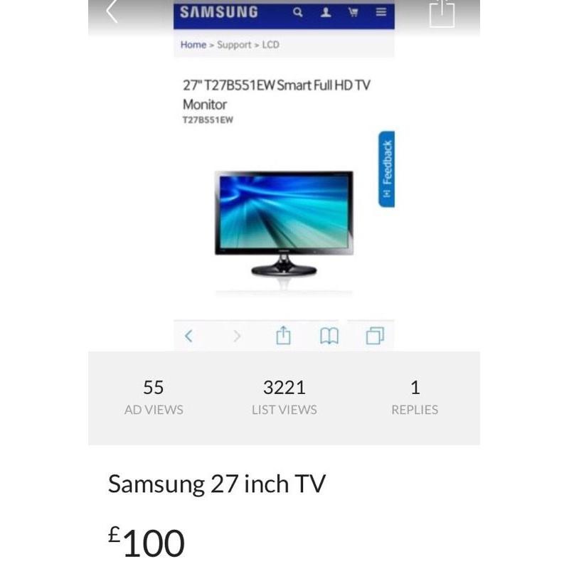 Samsung 27 inch TV - 2 years old