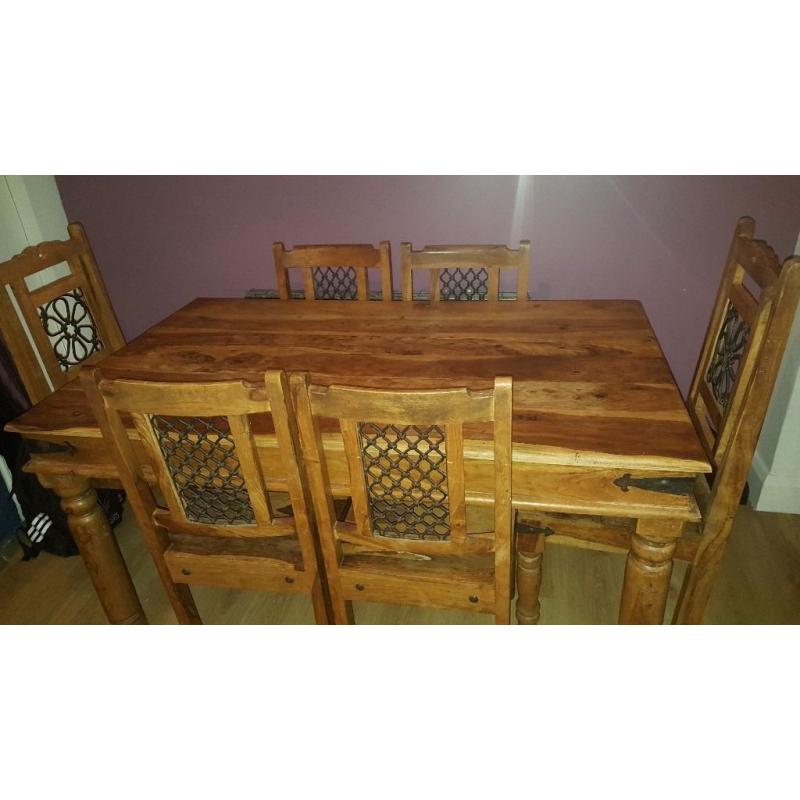 6 seater mexican pine dining table and chairs