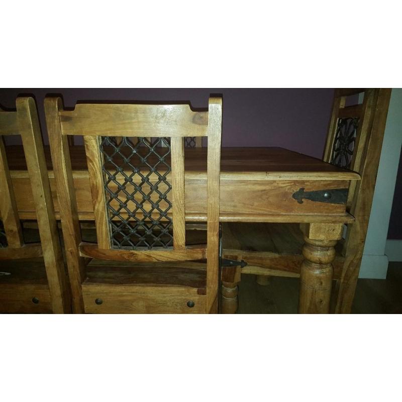 6 seater mexican pine dining table and chairs