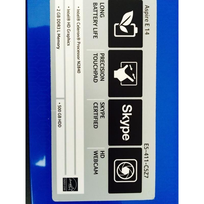 Acer Aspire Windows 8.1 with Bing. 14" HD + Cine Crystal LED LCD. Intel Celeron 2.16 GHz
