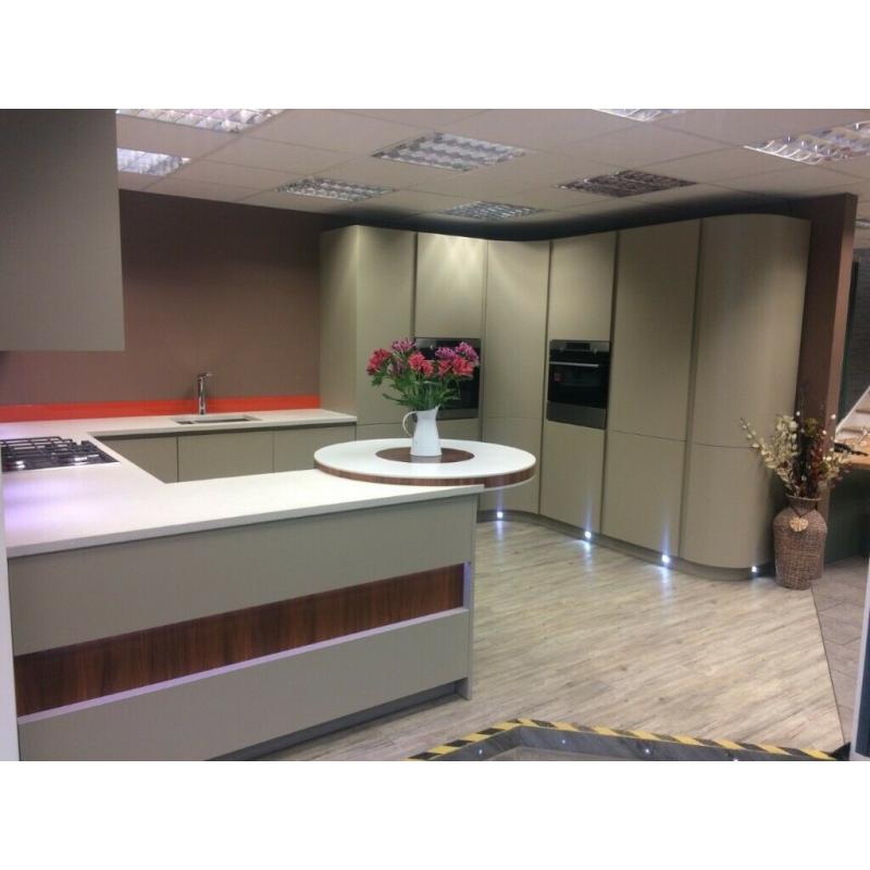 Denby Matt Lacquered Ex Display Bespoke Hand-less Kitchen - With New Appliances
