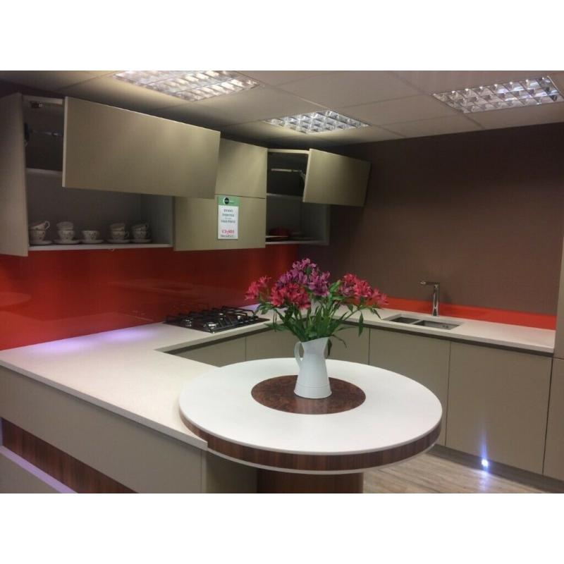 Denby Matt Lacquered Ex Display Bespoke Hand-less Kitchen - With New Appliances