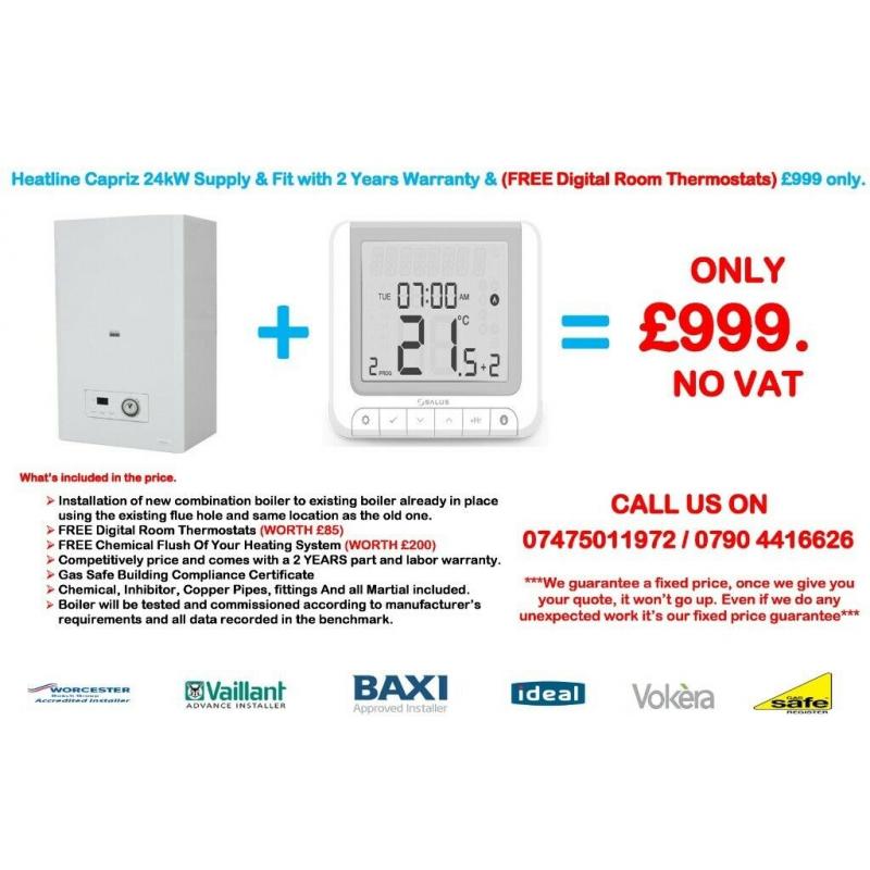 Worcester Bosch 2000 25 / 30 KW BOILER INSTALLATION Supply & Fit & FREE Digital Room Stat.