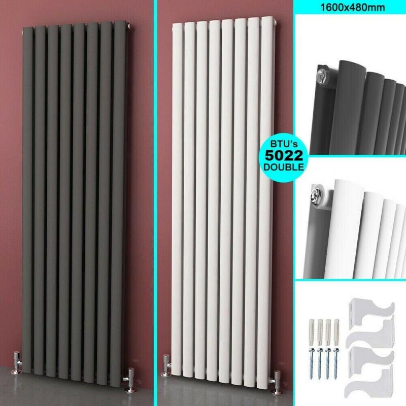 +SALE+ 1600x480mm Double White Oval Vertical Radiator
