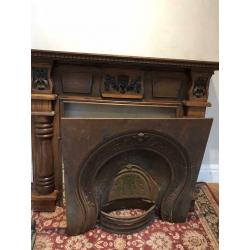 Edwardian style Mahogany fire surround with cast iron inlay