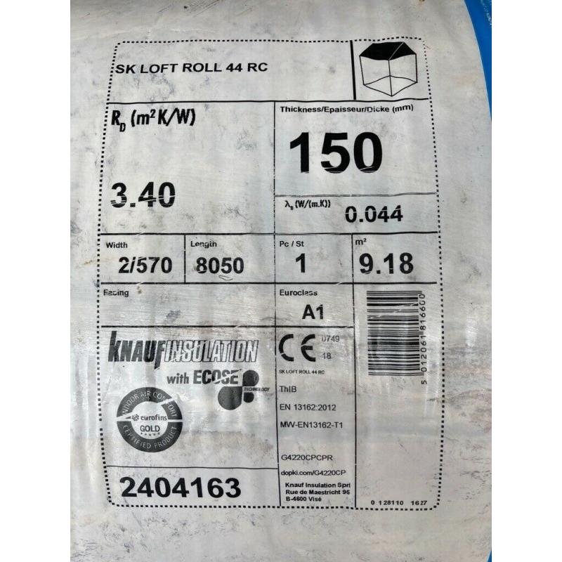 Knauf insulation rolls 150mm 40 rolls available