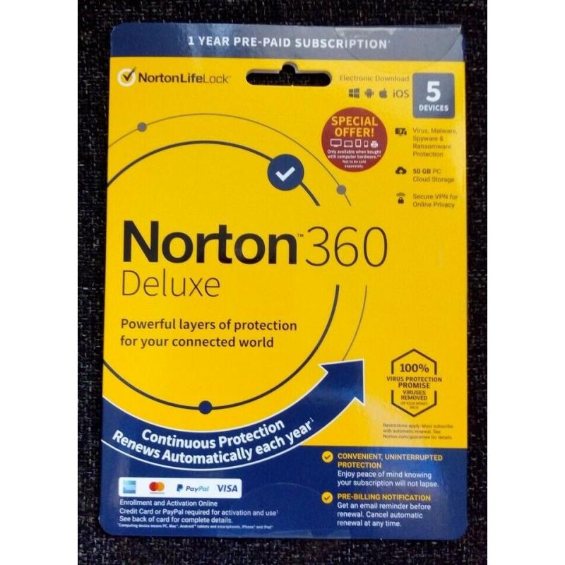 Norton Security Deluxe 5 Devices Computer PC Antivirus