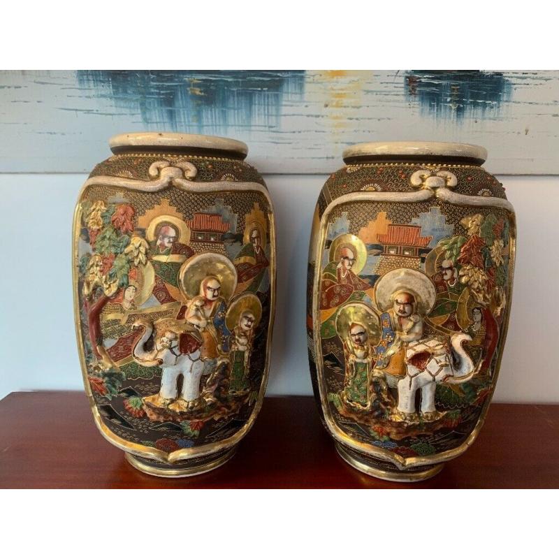 A pair of large satsuma vases