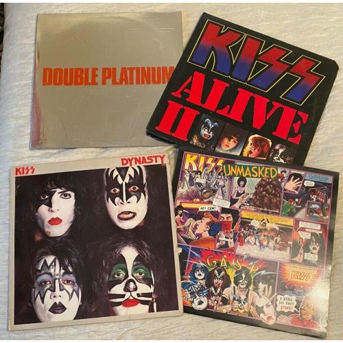 KISS - DYNASTY; ALIVE II; DOUBLE PLATINUM; UNMASKED (UK + USA VINYL ALBUMS)