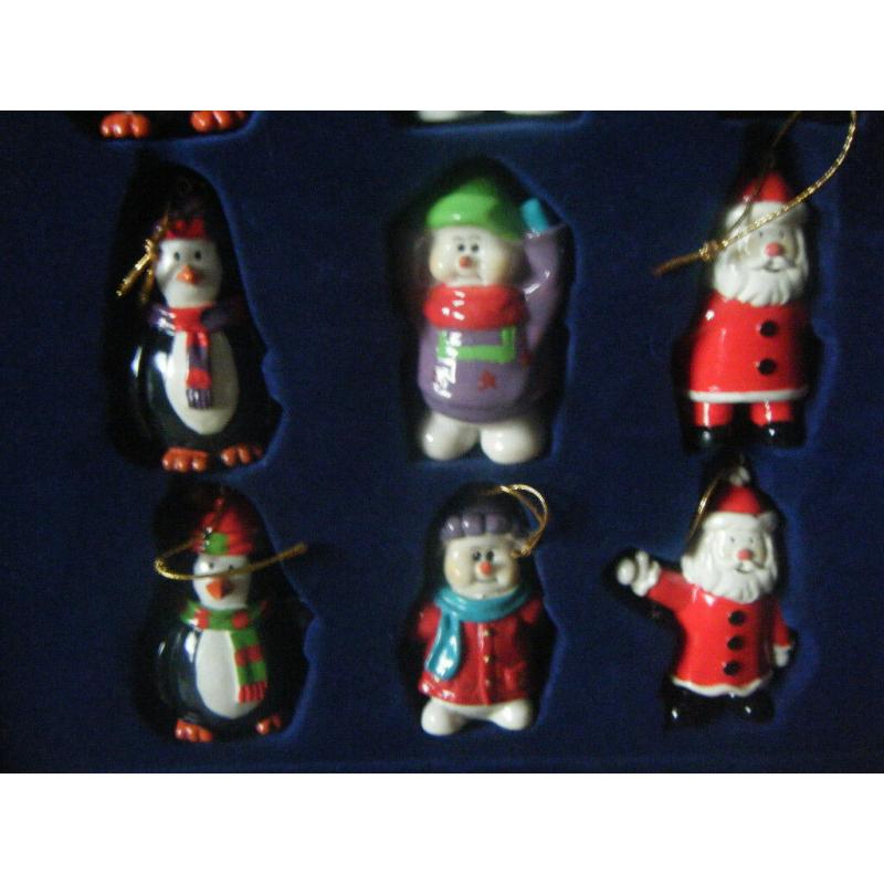 Set of 12 (Polyresin Christmas Characters) Tree Hangers. 11 are fine 1 needs hanger.