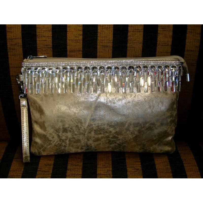 BRAND NEW - JEWELLED GOLD SHIMMER EVENING PURSE - Party Cocktail Prom Wedding Diamante Bag