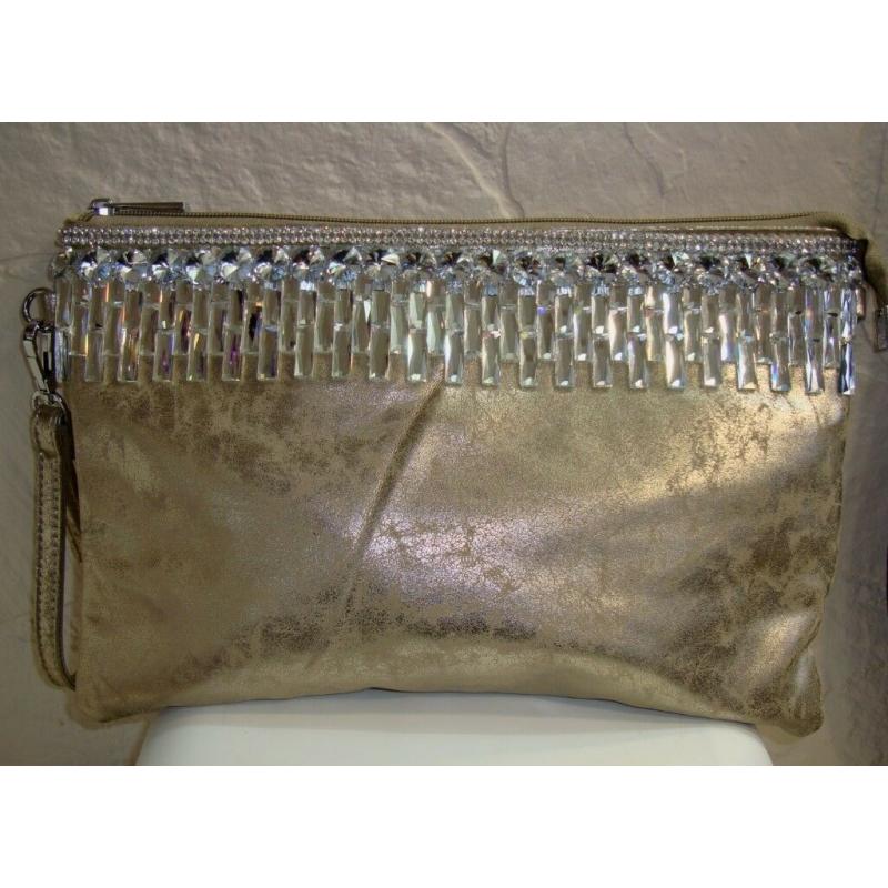 BRAND NEW - JEWELLED GOLD SHIMMER EVENING PURSE - Party Cocktail Prom Wedding Diamante Bag
