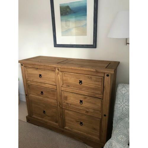 Large pine 6 drawer chest.