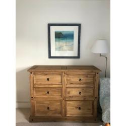 Large pine 6 drawer chest.