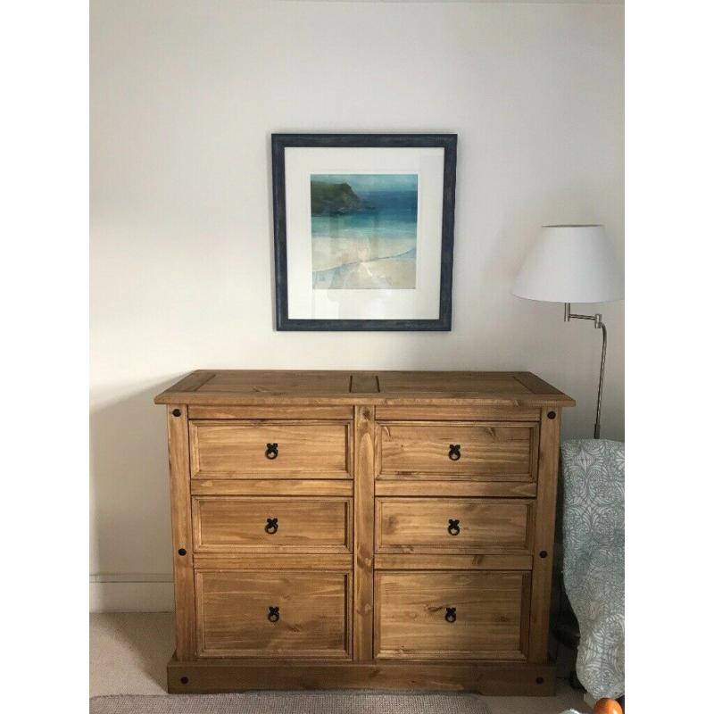 Large pine 6 drawer chest.