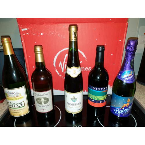 4 bottles of wine and a ginger bottle