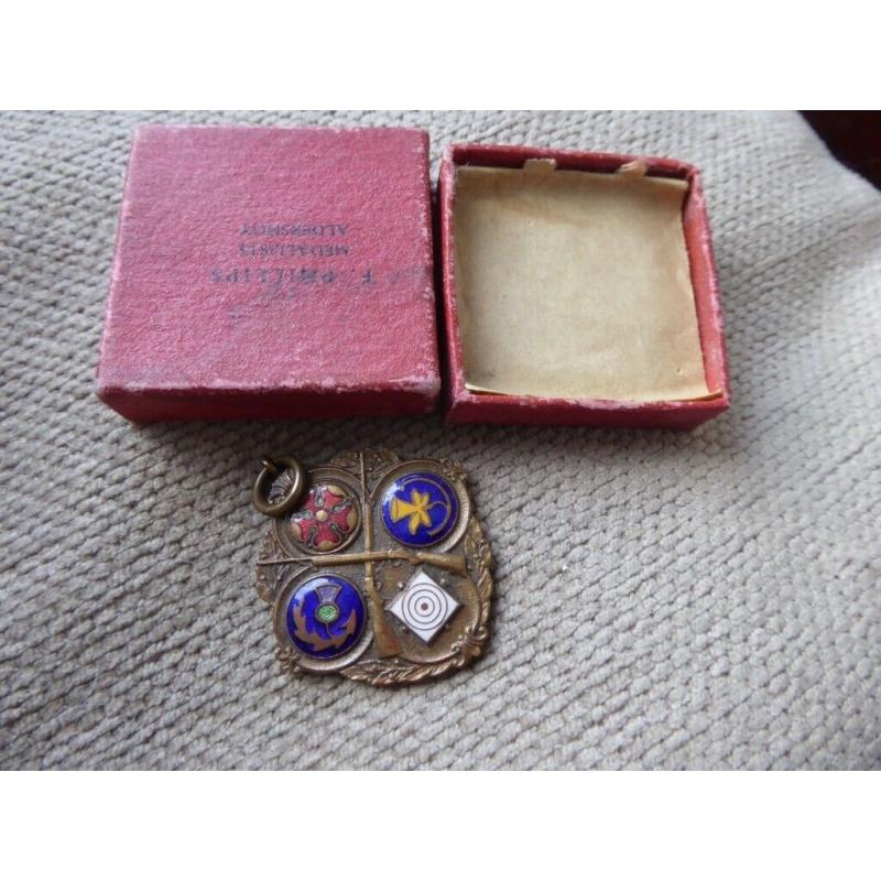 old collectible metal badge brooch medal, National League Small Bore Rifle Association Div 15 1955