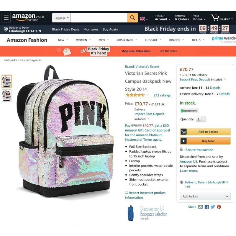 Victoria Secret Pink Sequin Rucksack Backpack