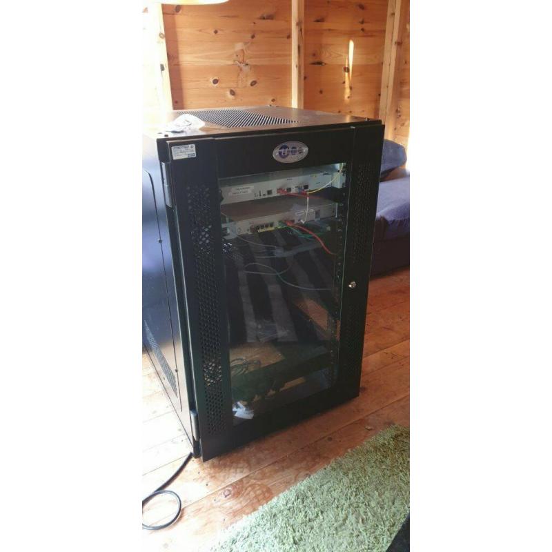 Server cabinet with cisco router and openreach switch