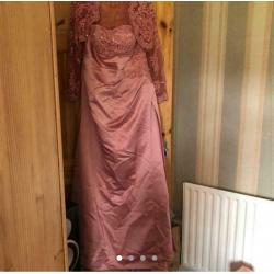 Designer pale pink wedding dress with lace back and bolero jacket stunning design size 12-14