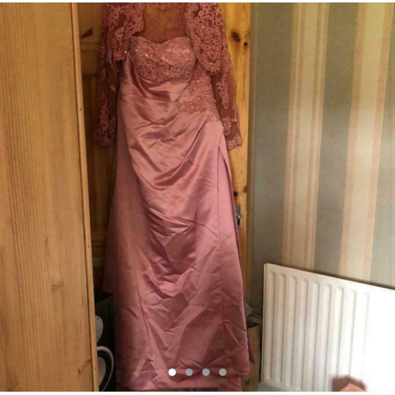 Designer pale pink wedding dress with lace back and bolero jacket stunning design size 12-14