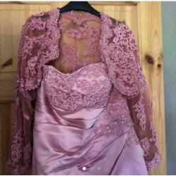 Designer pale pink wedding dress with lace back and bolero jacket stunning design size 12-14