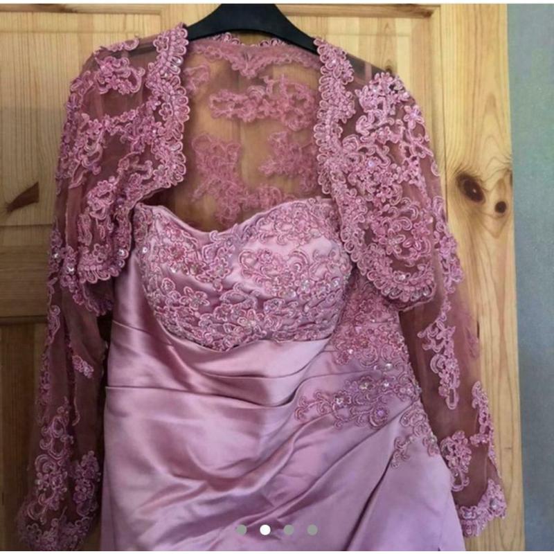 Designer pale pink wedding dress with lace back and bolero jacket stunning design size 12-14