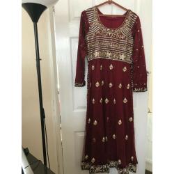 GORGEOUS LATEST MAROON WORKED NET WITH LINING LAHNGA SET,USED ONCE