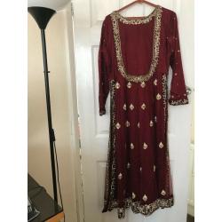 GORGEOUS LATEST MAROON WORKED NET WITH LINING LAHNGA SET,USED ONCE