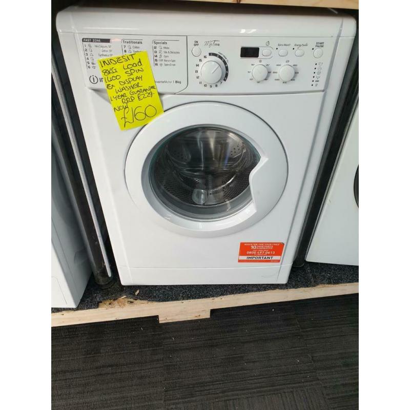 White Indesit 8kg load 1400 spin ex display washing machine