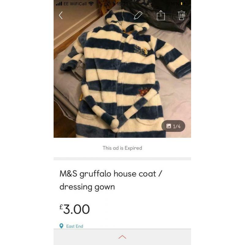 Gruffalo house coat / dressing gown 2-3 years