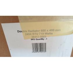 Double radiator 600mm x 400mm 2454BTU 719 watts, White.