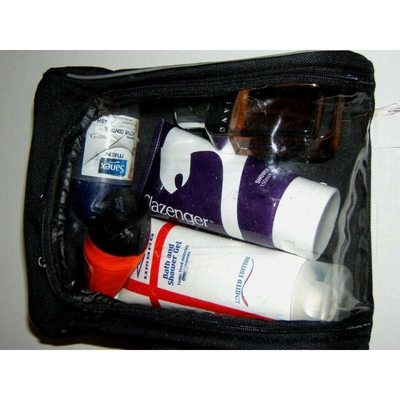 JOB LOT 90 BLACK WASH BAG PURSE CLEAR WINDOW DOUBLE ZIP ZIPPER MAKE UP TRAVEL TOILETRIES UK