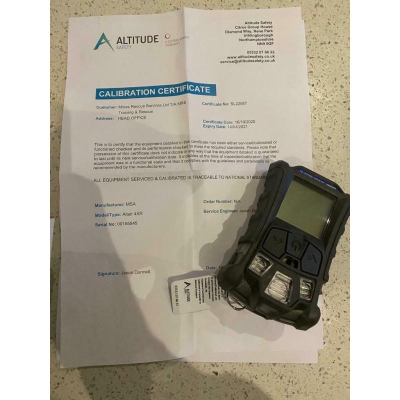 MSA Altair 4XR 4-Gas LEL, O2, H2S & CO Bluetooth Monitor Calibration 14/04/21