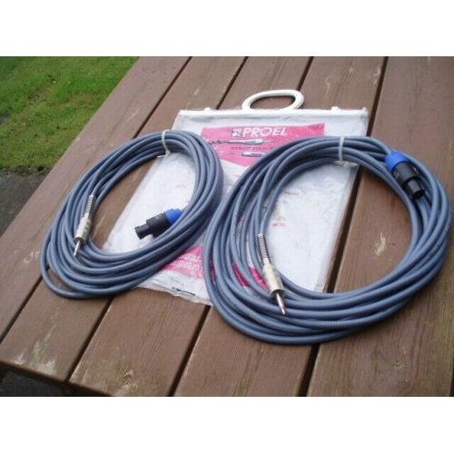 SPEAKER CABLES x 2 USED - SPEAKON PLUG TO JACK PLUG 10 metre - PRO HEAVY DUTY