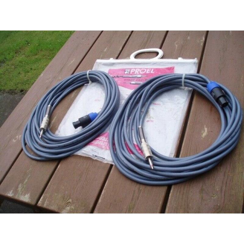 SPEAKER CABLES x 2 USED - SPEAKON PLUG TO JACK PLUG 10 metre - PRO HEAVY DUTY