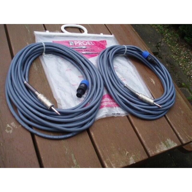 SPEAKER CABLES x 2 USED - SPEAKON PLUG TO JACK PLUG 10 metre - PRO HEAVY DUTY
