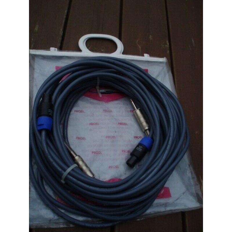 SPEAKER CABLES x 2 USED - SPEAKON PLUG TO JACK PLUG 10 metre - PRO HEAVY DUTY