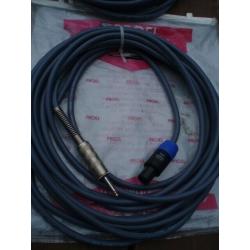 SPEAKER CABLES x 2 USED - SPEAKON PLUG TO JACK PLUG 10 metre - PRO HEAVY DUTY