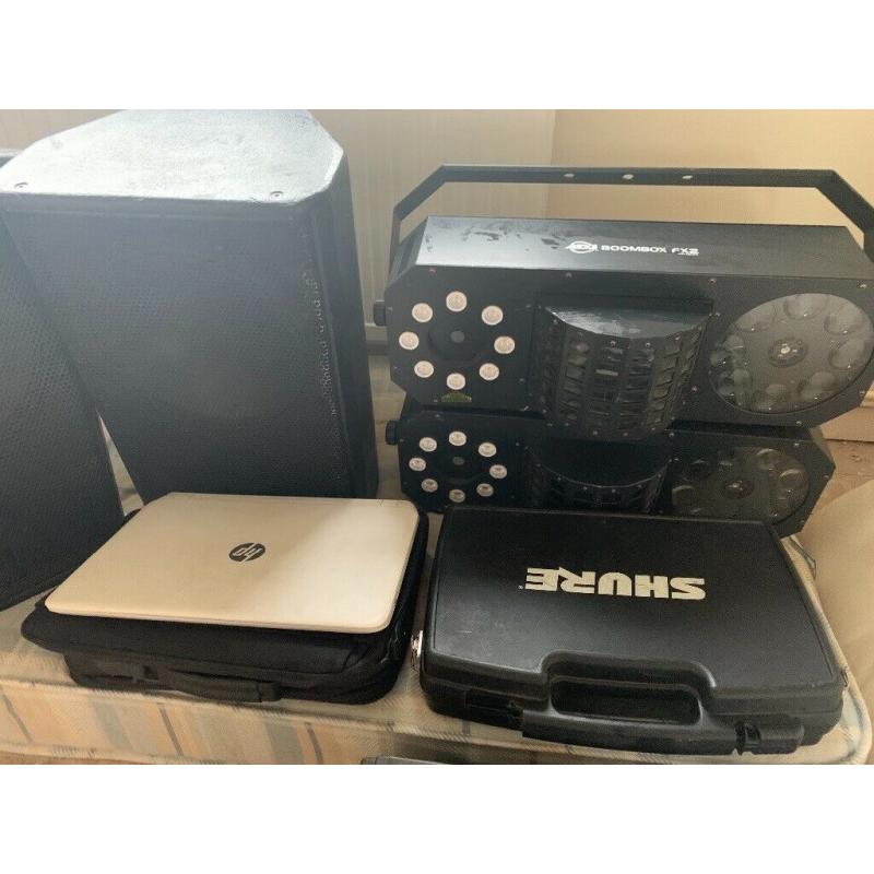 Full PA with lights amd sure radio mic and laptop