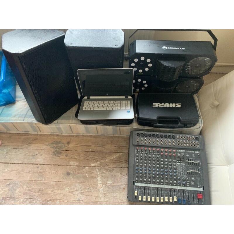 Full PA with lights amd sure radio mic and laptop