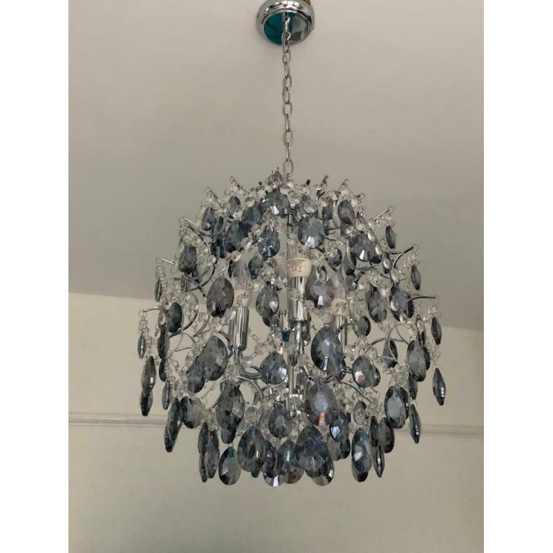 John Lewis & Partners Baroque Crystal Chandelier Ceiling Light, Clear/Blue