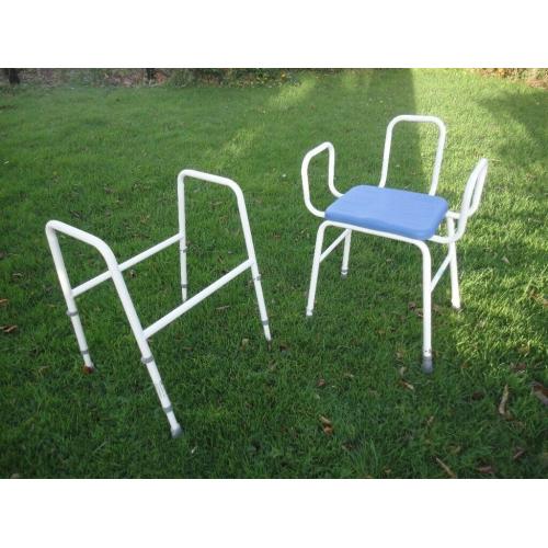 TWO INVALIDITY OAP SHOWER CHAIR AND OVER TOILET FRAME