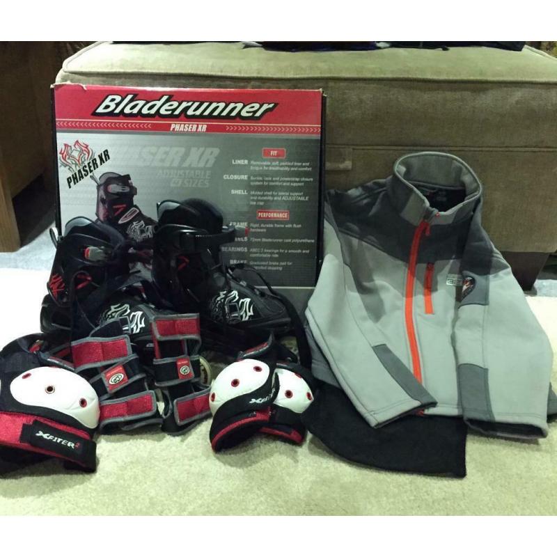 Bladerunner roller blades, safety gear and jacket