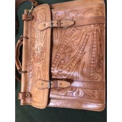 CARVED LEATHER SATCHEL / BRIEFCASE ORNATE HAND-TOOLED FLORAL DESIGN